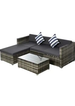 Outsunny 5 Pieces PE Rattan Garden Furniture Set with Cushions, Outdoor Corner Sofa