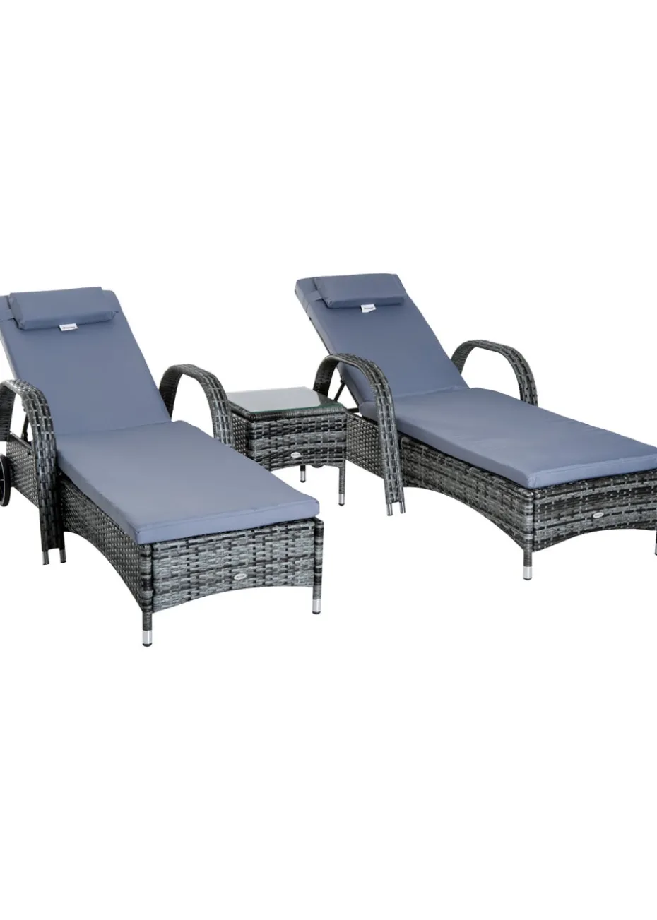 Outsunny 3 Pieces PE Rattan Patio Lounge Chair Set