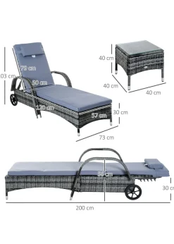 Outsunny 3 Pieces PE Rattan Patio Lounge Chair Set