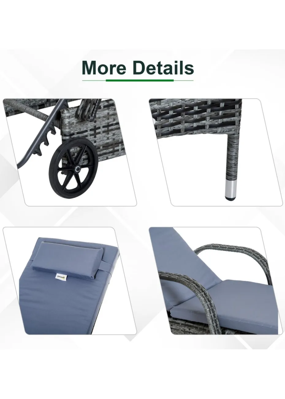 Outsunny 3 Pieces PE Rattan Patio Lounge Chair Set