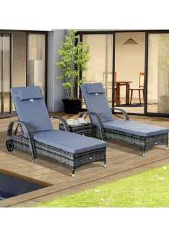 Outsunny 3 Pieces PE Rattan Patio Lounge Chair Set