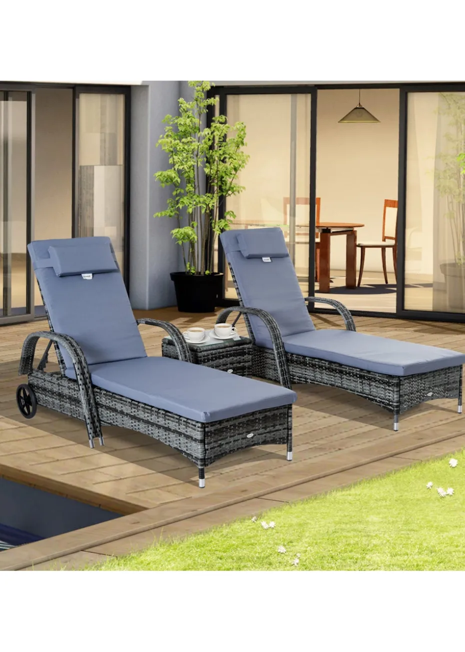 Outsunny 3 Pieces PE Rattan Patio Lounge Chair Set
