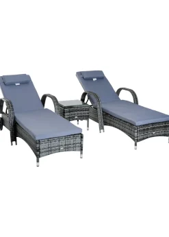 Outsunny 3 Pieces PE Rattan Patio Lounge Chair Set