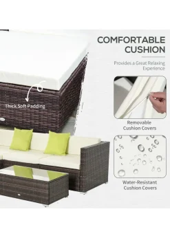 Outsunny 5 Pieces PE Rattan Garden Furniture Set with Cushions, Outdoor Corner Sofa