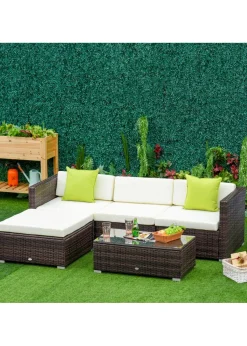 Outsunny 5 Pieces PE Rattan Garden Furniture Set with Cushions, Outdoor Corner Sofa