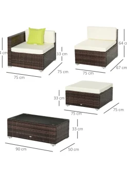 Outsunny 5 Pieces PE Rattan Garden Furniture Set with Cushions, Outdoor Corner Sofa