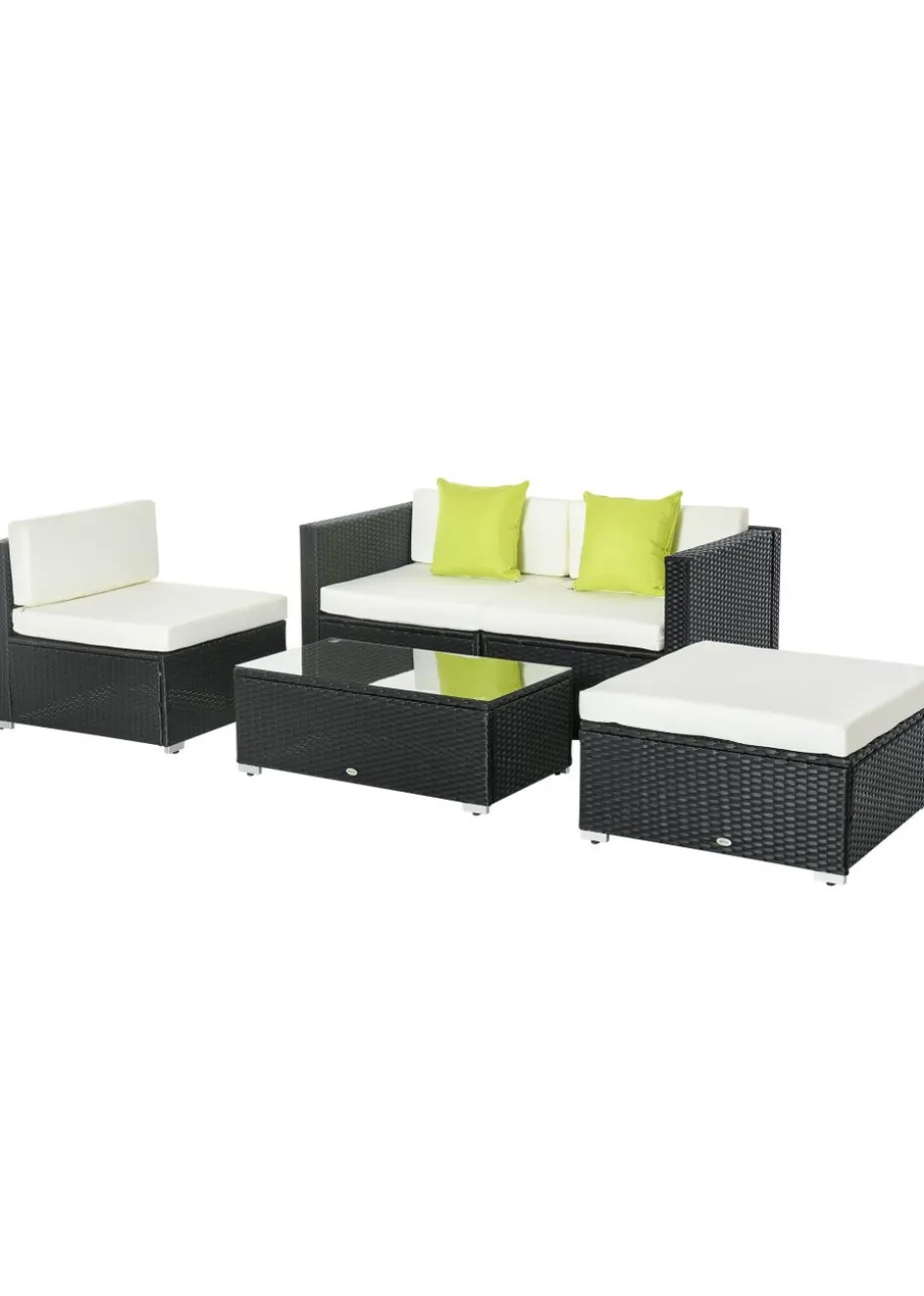 Outsunny 5 Pieces PE Rattan Garden Furniture Set with Cushions, Outdoor Corner Sofa