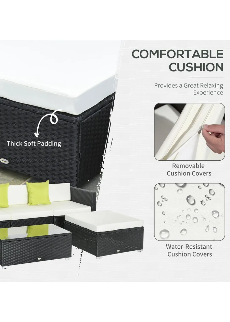 Outsunny 5 Pieces PE Rattan Garden Furniture Set with Cushions, Outdoor Corner Sofa