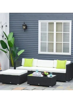 Outsunny 5 Pieces PE Rattan Garden Furniture Set with Cushions, Outdoor Corner Sofa