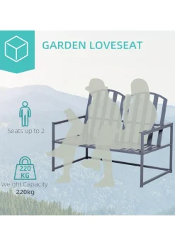 Outsunny 2 Seat Steel Patio Garden Bench Chair Slat Design Backyard Porch Grey
