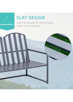 Outsunny 2 Seat Steel Patio Garden Bench Chair Slat Design Backyard Porch Grey