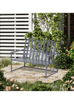 Outsunny 2 Seat Steel Patio Garden Bench Chair Slat Design Backyard Porch Grey