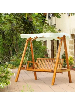 Outsunny 2 Seater Wooden Garden Canopy Swing Chair Hammock Bench