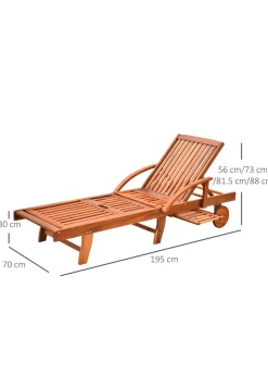 Outsunny Acacia Wood Garden Sun Lounger with Wheels (85cm x 70cm x 195cm)
