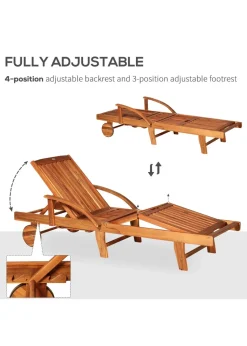 Outsunny Acacia Wood Garden Sun Lounger with Wheels (85cm x 70cm x 195cm)