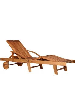 Outsunny Acacia Wood Garden Sun Lounger with Wheels (85cm x 70cm x 195cm)