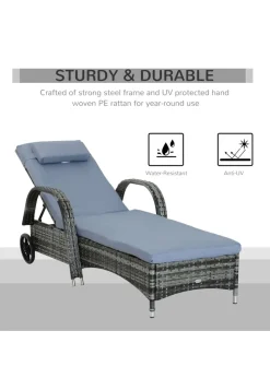 Outsunny Adjustable Wicker Rattan Sun Lounger (200cm x 73cm x 30-103cm)