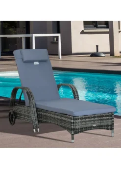 Outsunny Adjustable Wicker Rattan Sun Lounger (200cm x 73cm x 30-103cm)