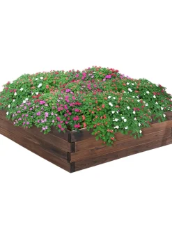 Outsunny Brown Wooden Raised Beds (80L x 80W x 22.5Hcm)
