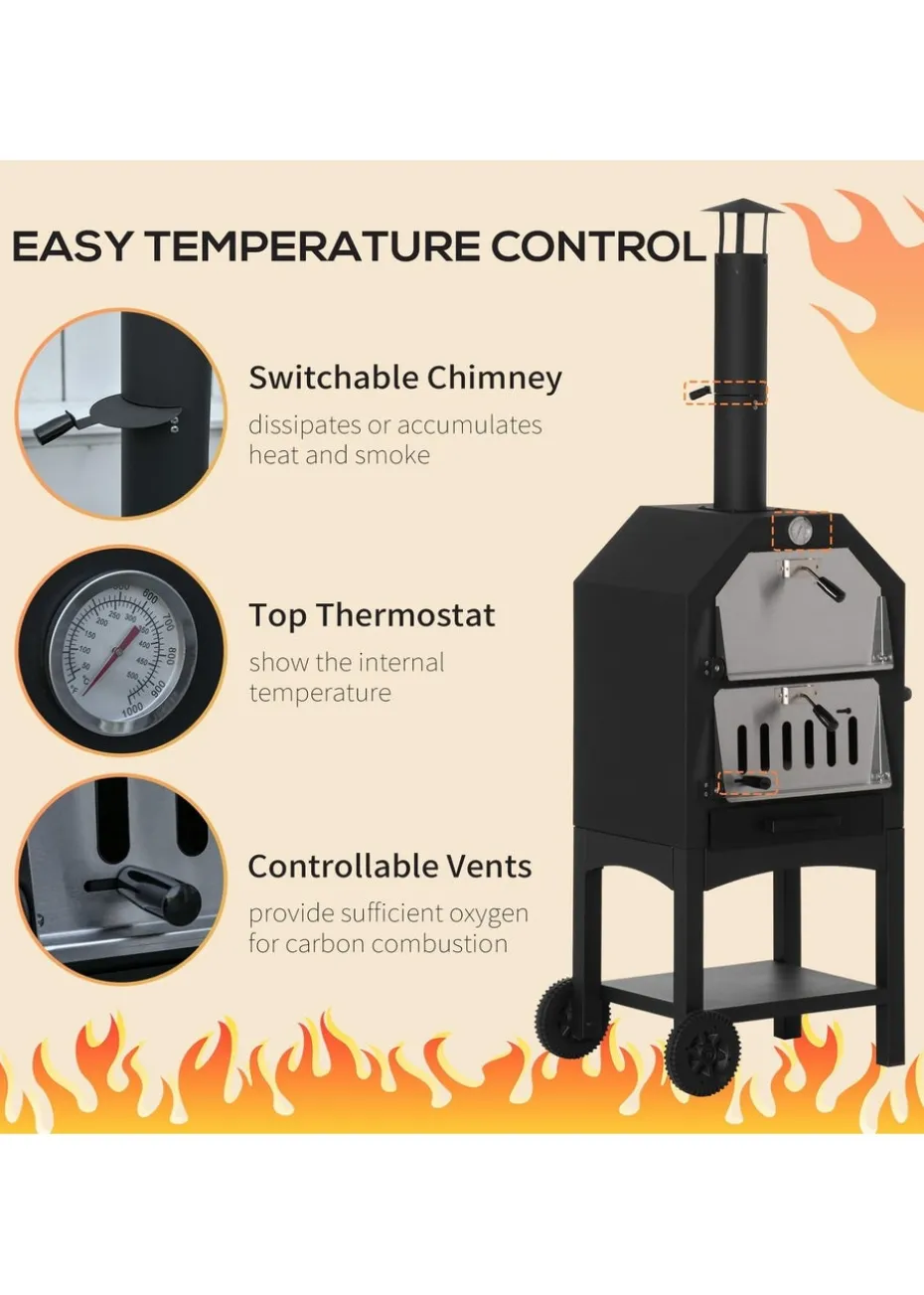 Outsunny Charcoal Tall Ovan Pizza Maker BBQ Grill Outdoor Picnic with Thermometer