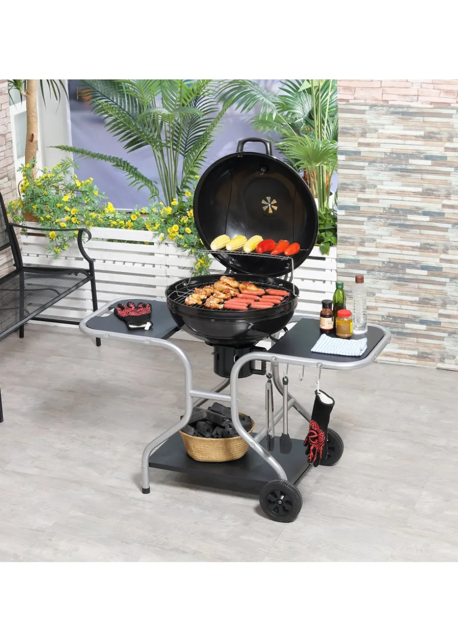 Outsunny Charcoal Trolley Barbecue Grill with Wheels (126cm x 52cm x 96cm)