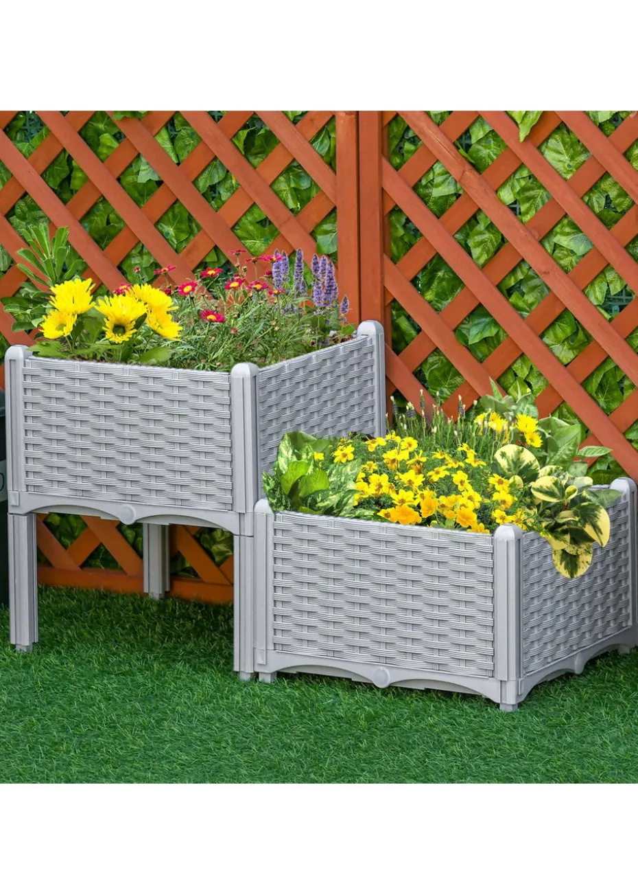 Outsunny 40cm x 40cm x 44cm Set of 2 26L Garden Raised Bed Elevated Patio Flower Plant Planter Box