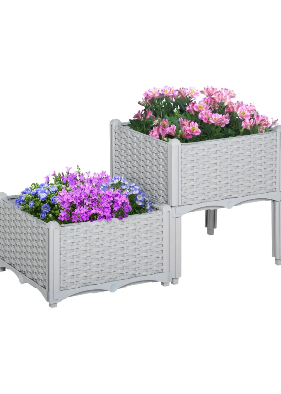 Outsunny 40cm x 40cm x 44cm Set of 2 26L Garden Raised Bed Elevated Patio Flower Plant Planter Box
