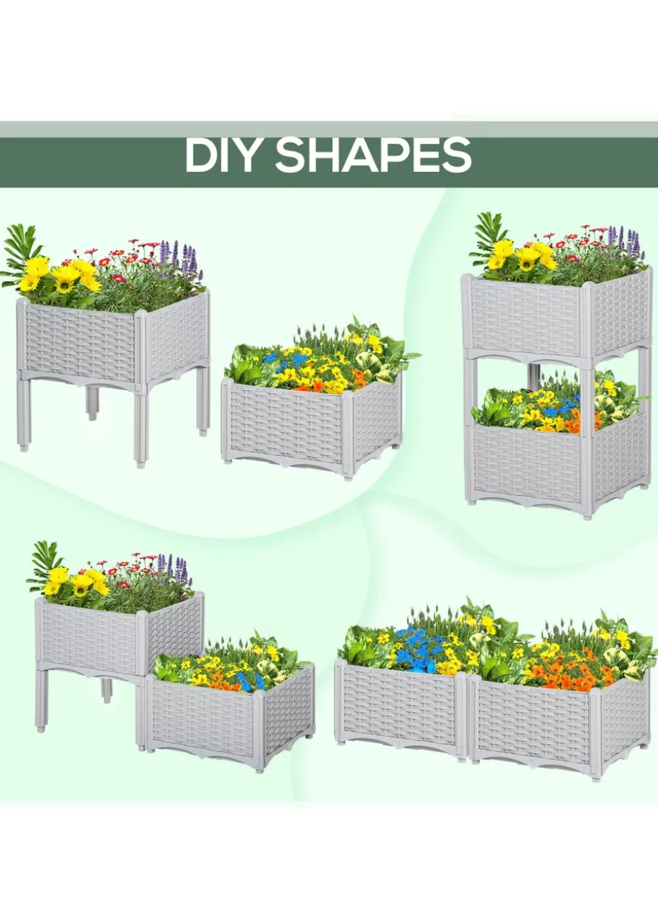 Outsunny 40cm x 40cm x 44cm Set of 2 26L Garden Raised Bed Elevated Patio Flower Plant Planter Box