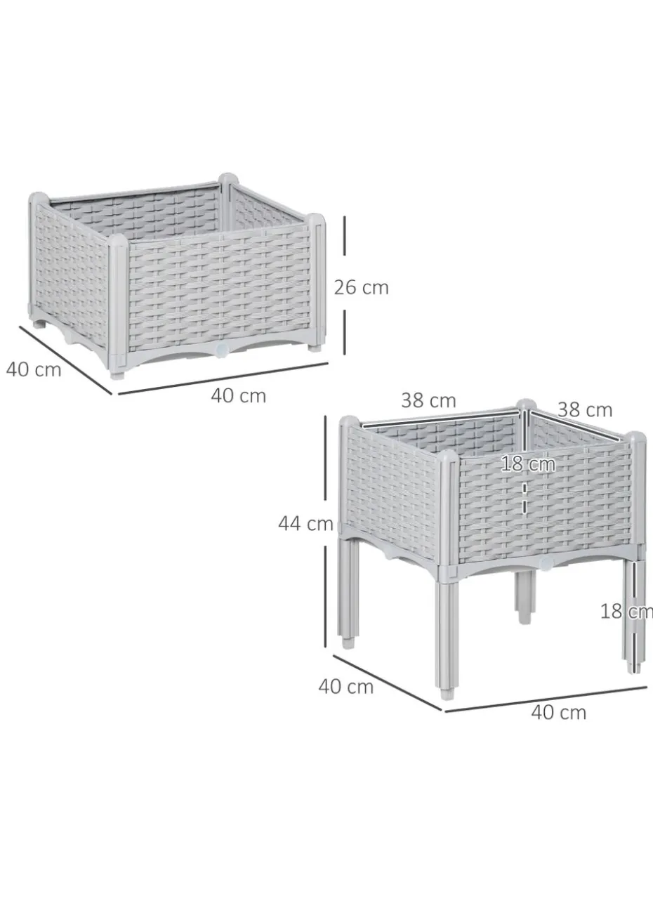 Outsunny 40cm x 40cm x 44cm Set of 2 26L Garden Raised Bed Elevated Patio Flower Plant Planter Box