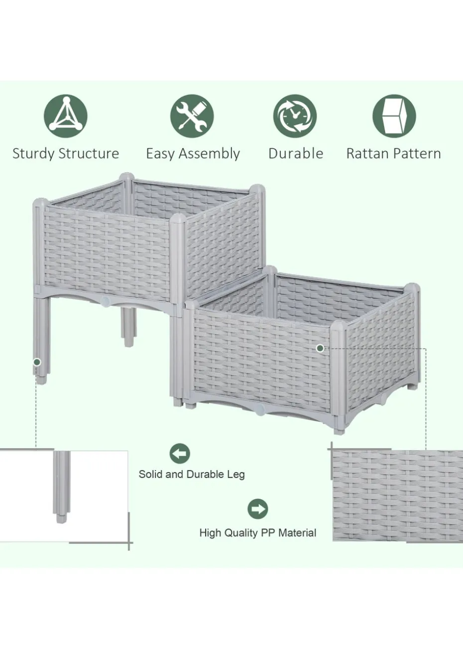 Outsunny 40cm x 40cm x 44cm Set of 2 26L Garden Raised Bed Elevated Patio Flower Plant Planter Box