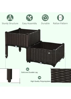 Outsunny 40cm x 40cm x 44cm Set of 2 26L Garden Raised Bed Elevated Patio Flower Plant Planter Box