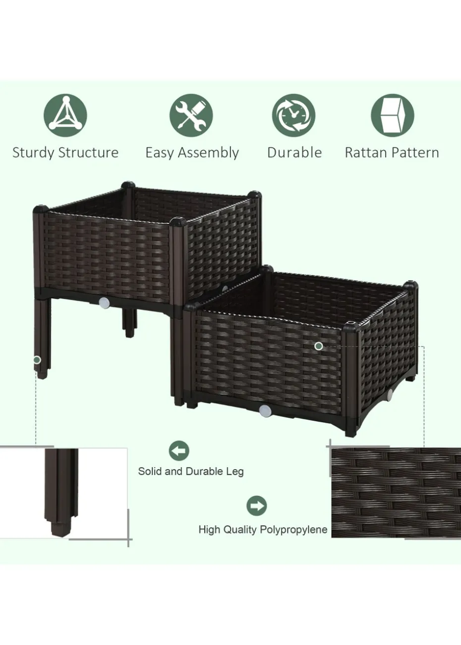 Outsunny 40cm x 40cm x 44cm Set of 2 26L Garden Raised Bed Elevated Patio Flower Plant Planter Box