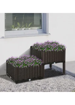 Outsunny 40cm x 40cm x 44cm Set of 2 26L Garden Raised Bed Elevated Patio Flower Plant Planter Box