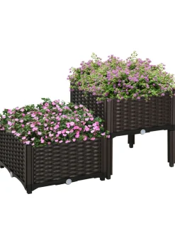 Outsunny 40cm x 40cm x 44cm Set of 2 26L Garden Raised Bed Elevated Patio Flower Plant Planter Box