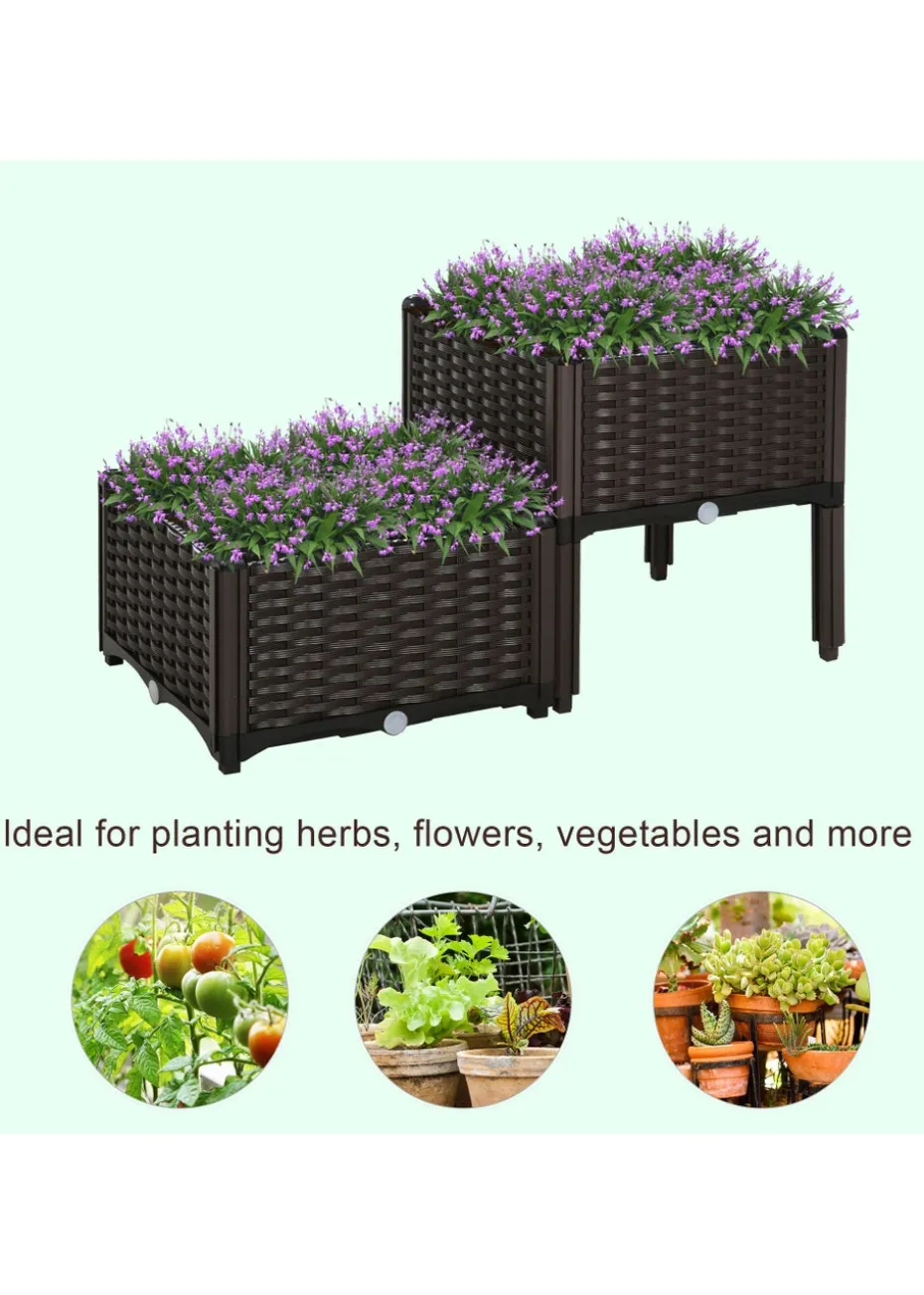 Outsunny 40cm x 40cm x 44cm Set of 2 26L Garden Raised Bed Elevated Patio Flower Plant Planter Box