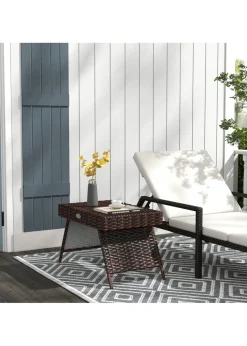 Outsunny Foldable Outdoor Coffee Table Steel Frame Rattan Side Table
