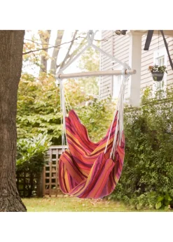 Outsunny Garden Hammock Chair with Wooden Support Bar Cotton Cloth, Portable Garden Chair