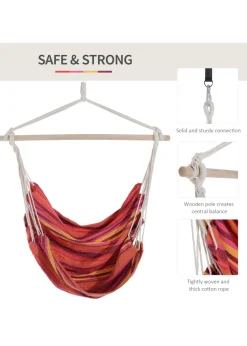 Outsunny Garden Hammock Chair with Wooden Support Bar Cotton Cloth, Portable Garden Chair