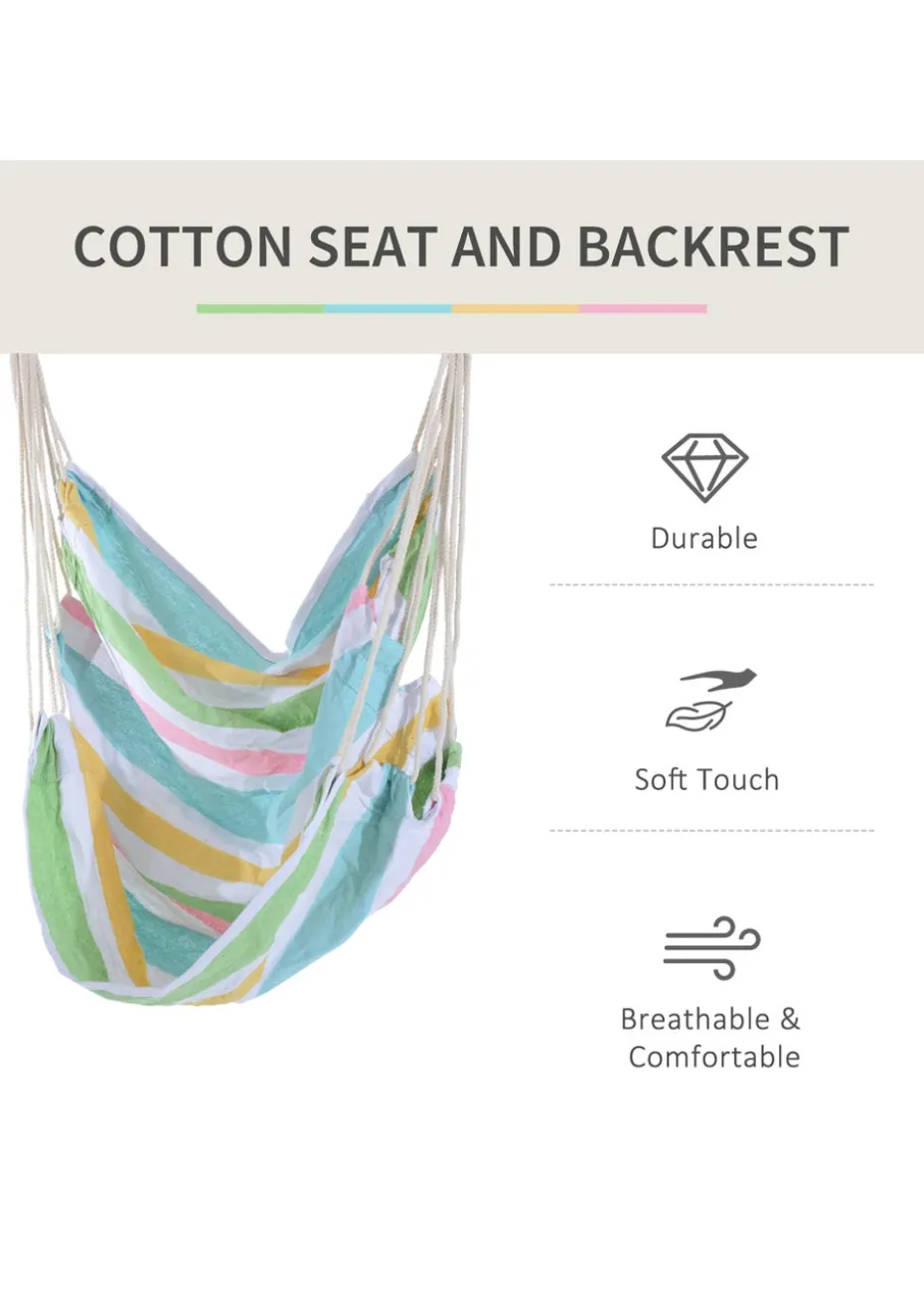 Outsunny Garden Hammock Chair with Wooden Support Bar Cotton Cloth, Portable Garden Chair