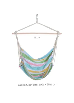 Outsunny Garden Hammock Chair with Wooden Support Bar Cotton Cloth, Portable Garden Chair