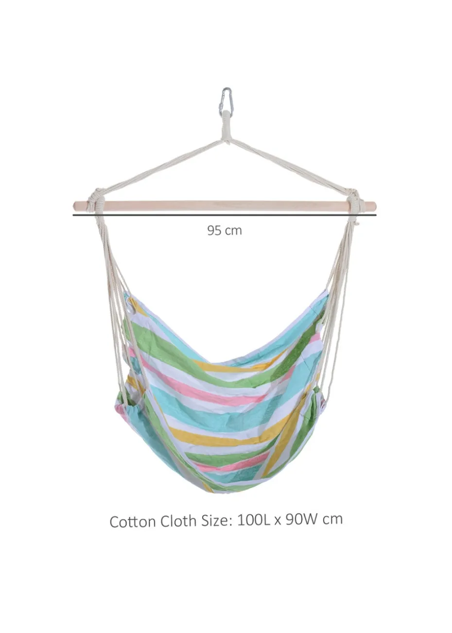 Outsunny Garden Hammock Chair with Wooden Support Bar Cotton Cloth, Portable Garden Chair