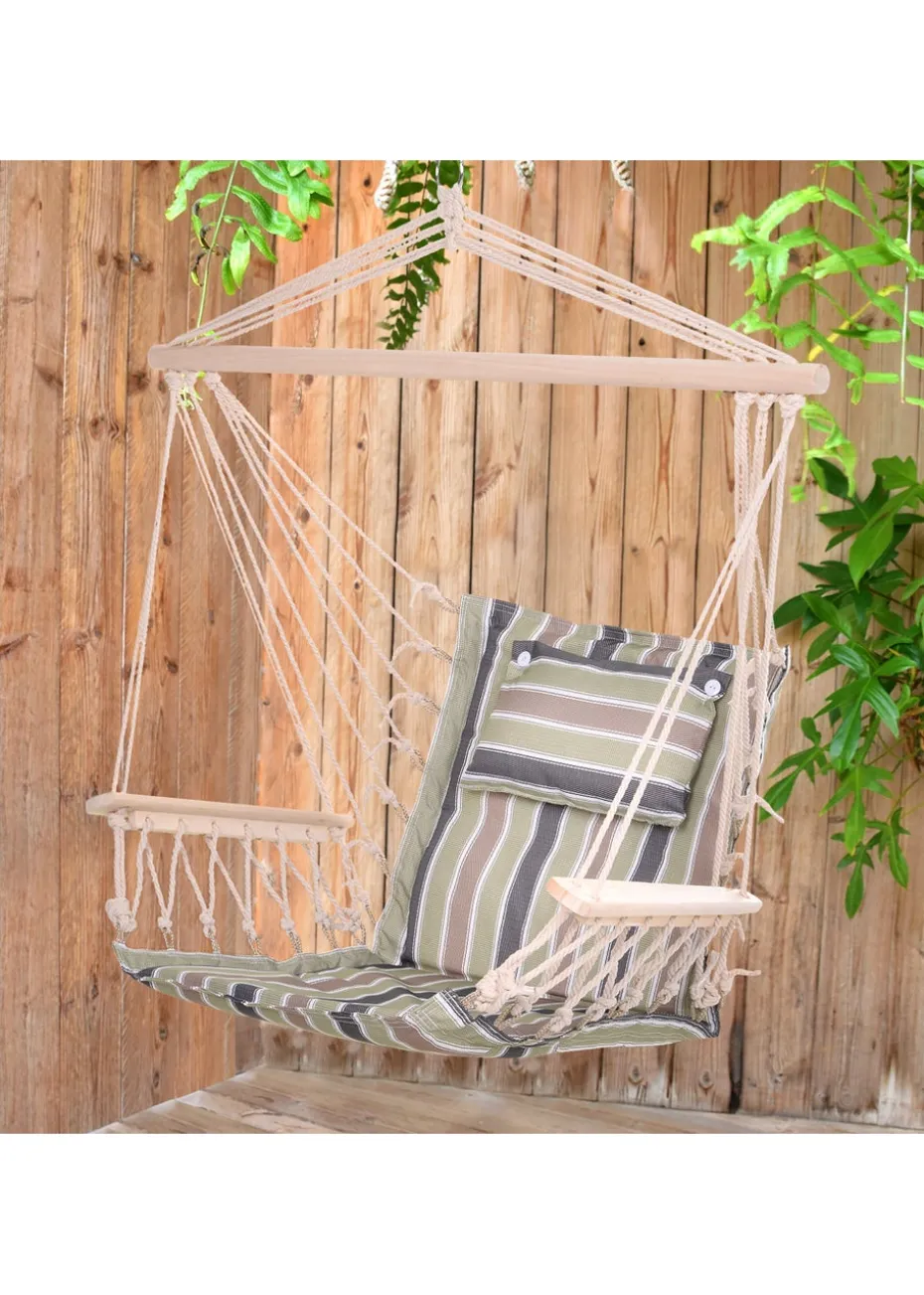 Outsunny Garden Outdoor Hanging Hammock Chair Thick Rope Multicoloured stripes
