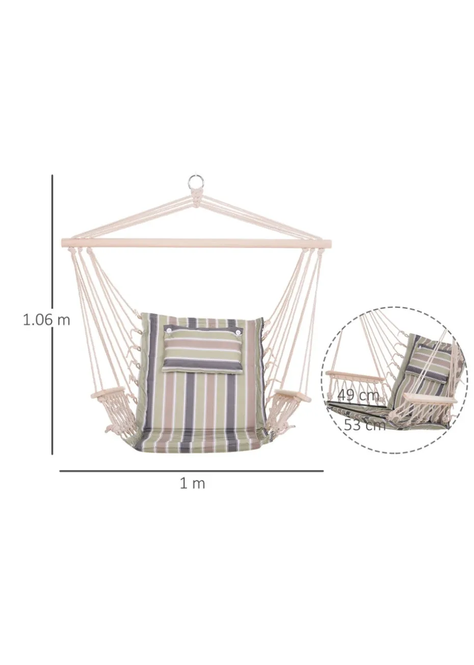 Outsunny Garden Outdoor Hanging Hammock Chair Thick Rope Multicoloured stripes