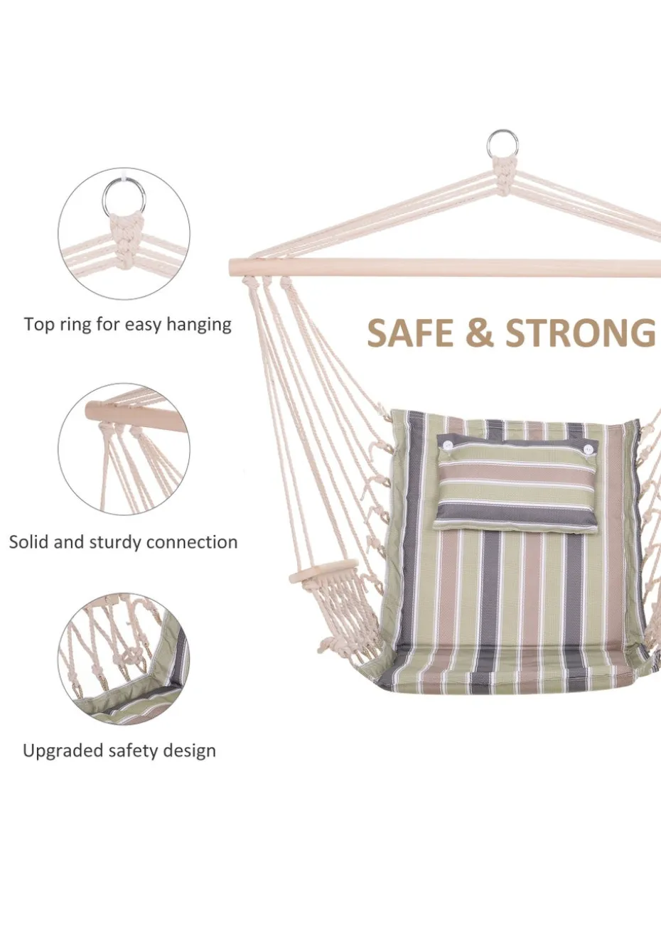 Outsunny Garden Outdoor Hanging Hammock Chair Thick Rope Multicoloured stripes