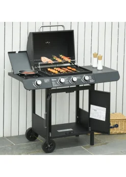Outsunny Gas Burner Barbecue Grill 3+1 Burner Garden BBQ Trolley 110x50x100cm
