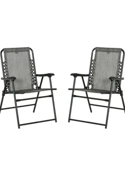 Outsunny Grey Folding Chair Set for Camping Lawn Set of 2