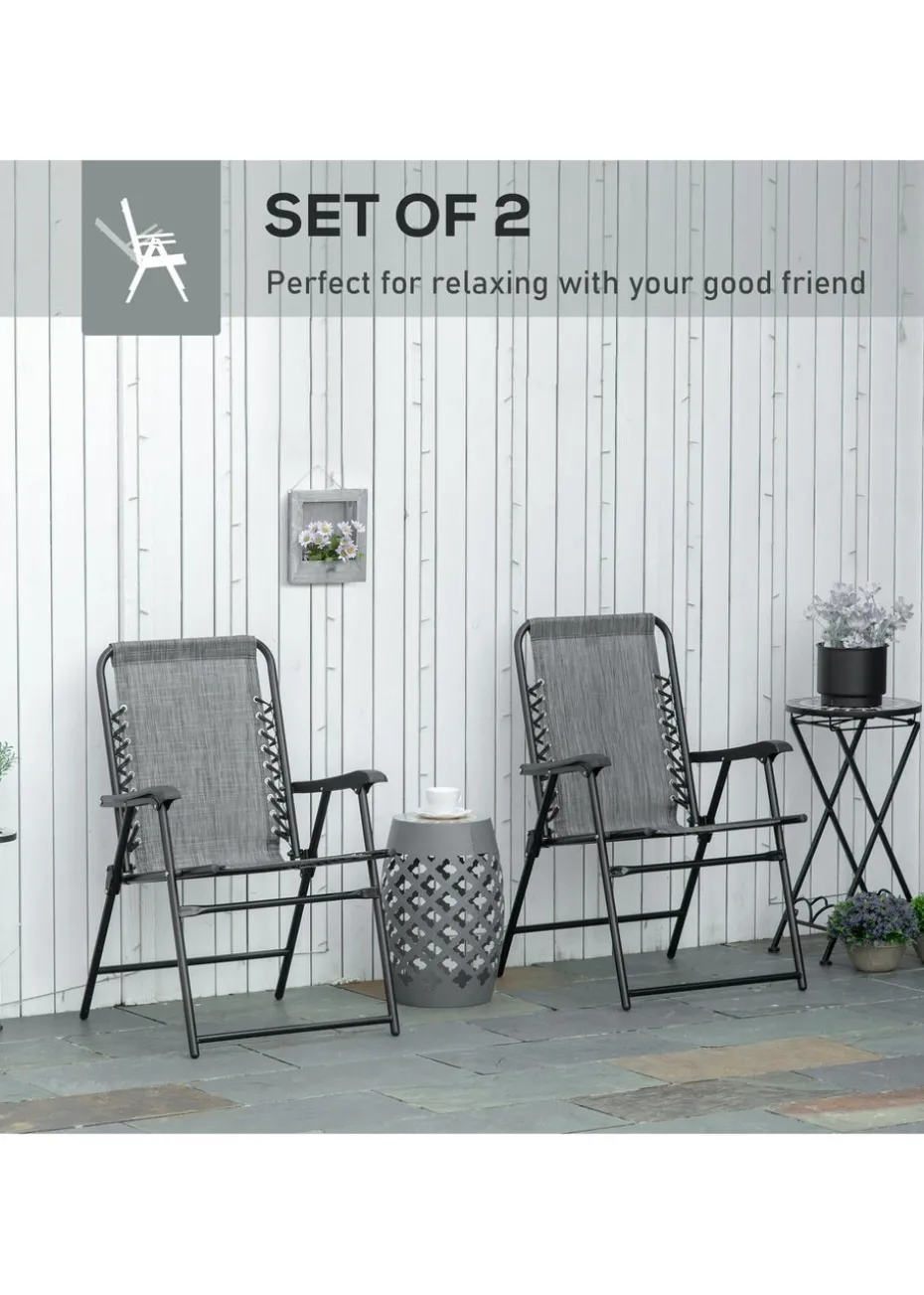 Outsunny Grey Folding Chair Set for Camping Lawn Set of 2