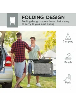 Outsunny Grey Folding Chair Set for Camping Lawn Set of 2