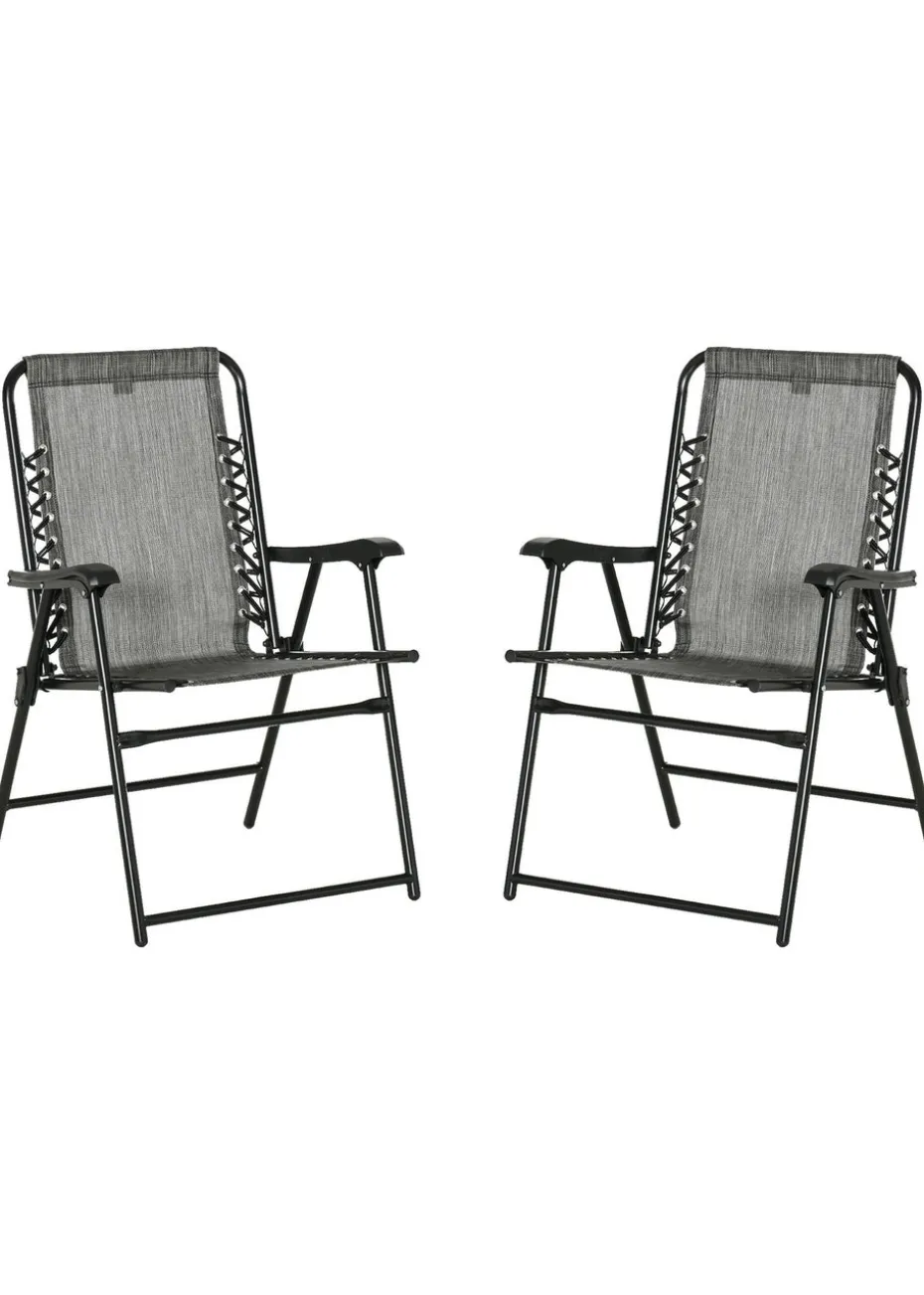 Outsunny Grey Folding Chair Set for Camping Lawn Set of 2