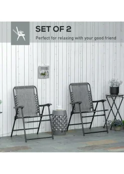 Outsunny Grey Folding Chair Set for Camping Lawn Set of 2